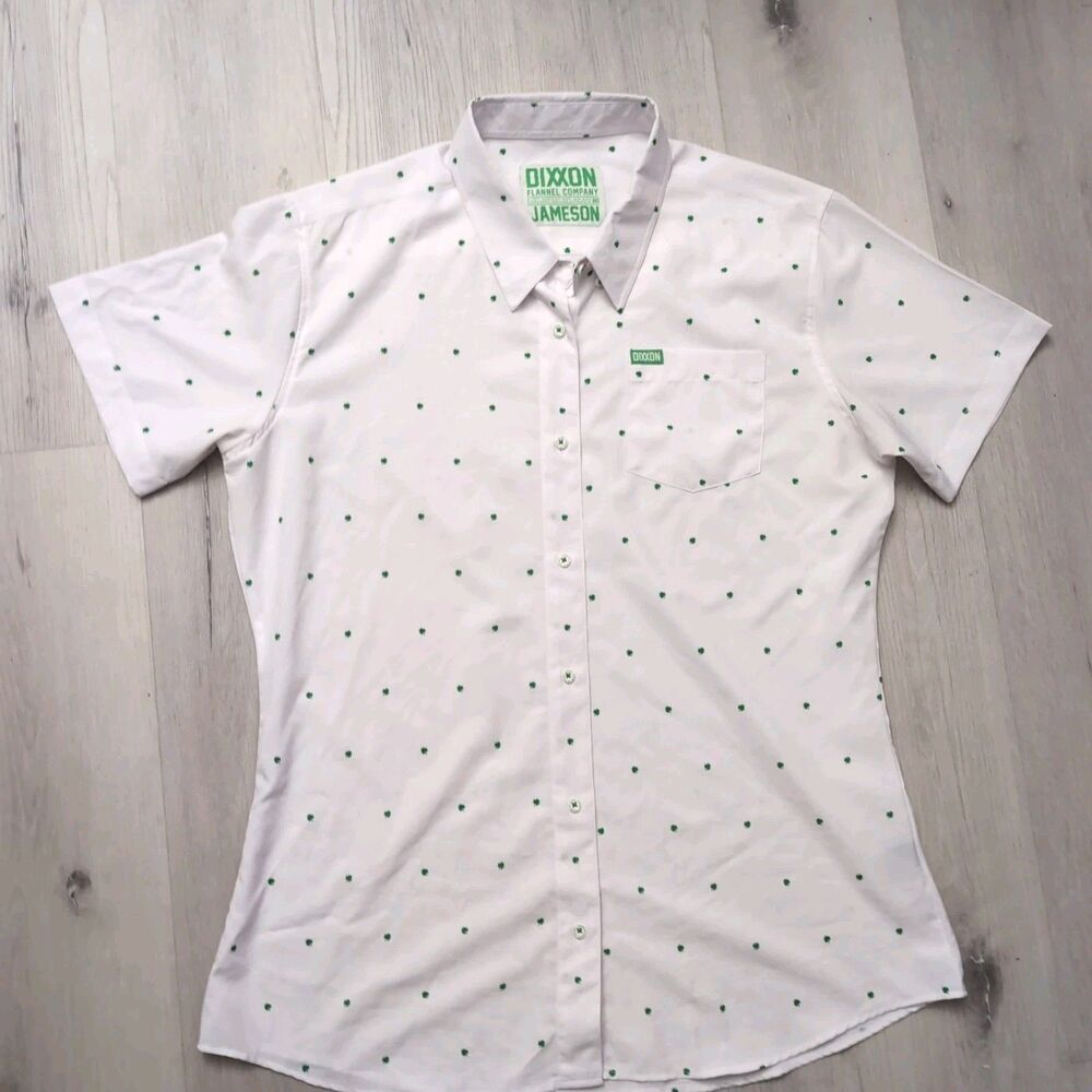 Dixxon Jameson Shamrock Shirt Mens 3X White Green Clover Short Sleeve Button